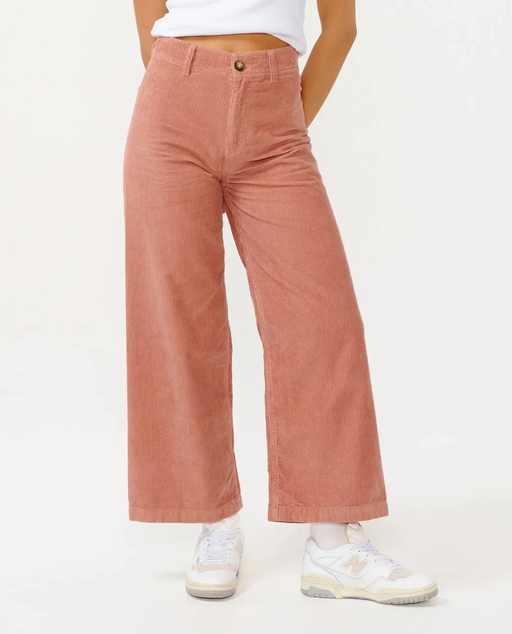 Calças de corduroy femininas personalizadas com fecho de zíper e bolsos laterais