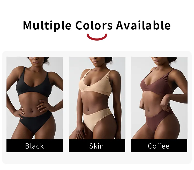 Conjunto de Lingerie Feminina com Sutiã Sem Fio de Alças Ajustáveis em V e Calcinha de Cintura Média, Fabricante Atacadista OEM