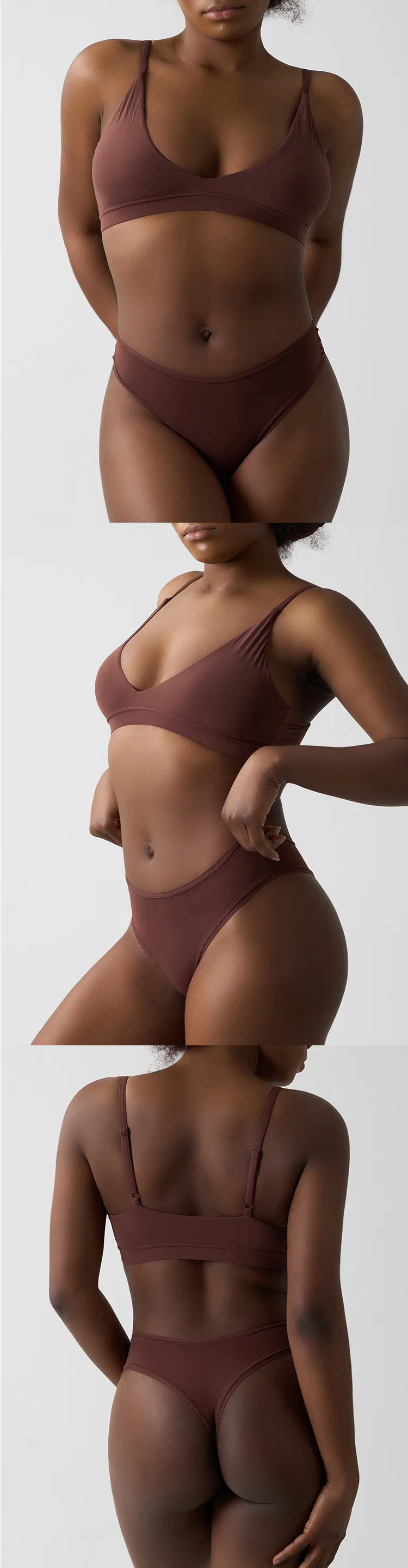 Conjunto de Lingerie Feminina com Sutiã Sem Fio de Alças Ajustáveis em V e Calcinha de Cintura Média, Fabricante Atacadista OEM