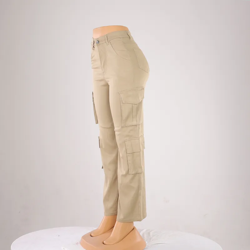 Calças largas de algodão para mulheres, estilo reto, moda de rua, hip-hop, com bolso frontal, macacão longo