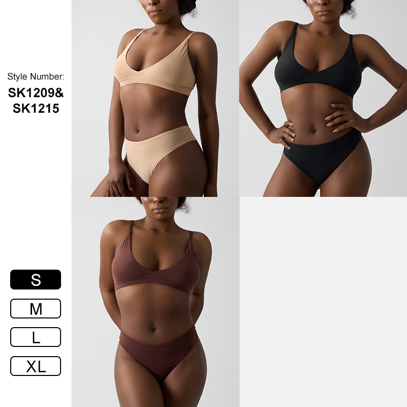 Conjunto de Lingerie Feminina com Sutiã Sem Fio de Alças Ajustáveis em V e Calcinha de Cintura Média, Fabricante Atacadista OEM