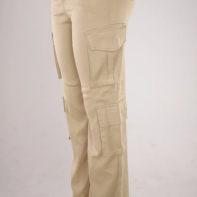Calças largas de algodão para mulheres, estilo reto, moda de rua, hip-hop, com bolso frontal, macacão longo