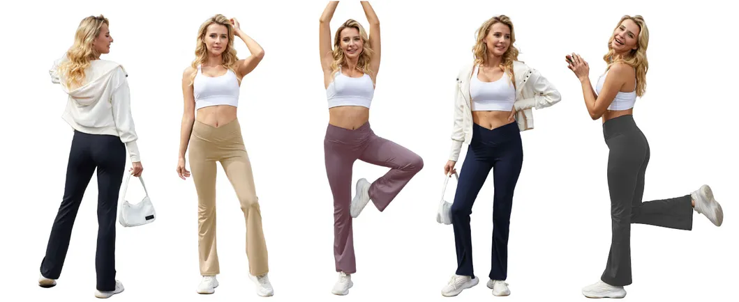 Calças de ioga bootleg casuais femininas com cintura alta em V para treino