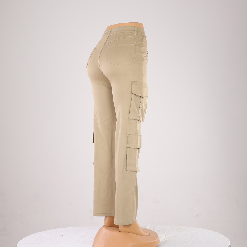Calças largas de algodão para mulheres, estilo reto, moda de rua, hip-hop, com bolso frontal, macacão longo