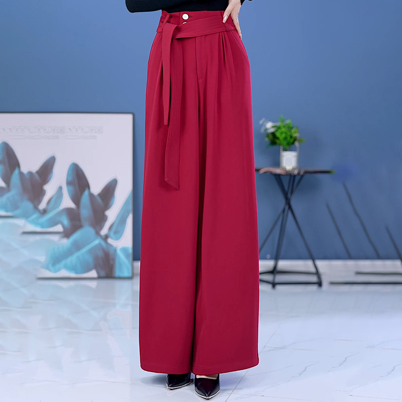 Calças de terno de cintura alta com pernas largas e drapeado preto, calças longas femininas soltas e slim plissadas para escritório, personalização OEM