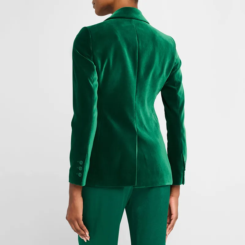 Blazer de Veludo Slim Fit com Um Botão para Mulheres