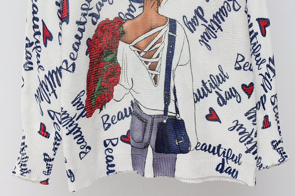 Suéter feminino solto de manga longa com estampa de coração e letra de moda artística