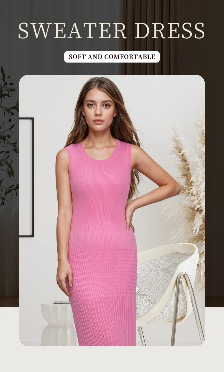 Vestido de malha justo de alta qualidade, longo, sem mangas, com decote redondo, vestido maxi de suéter feminino