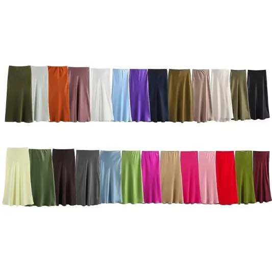 Saia midi longa elegante com design de cintura elástica, roupa confortável e estilosa para mulheres