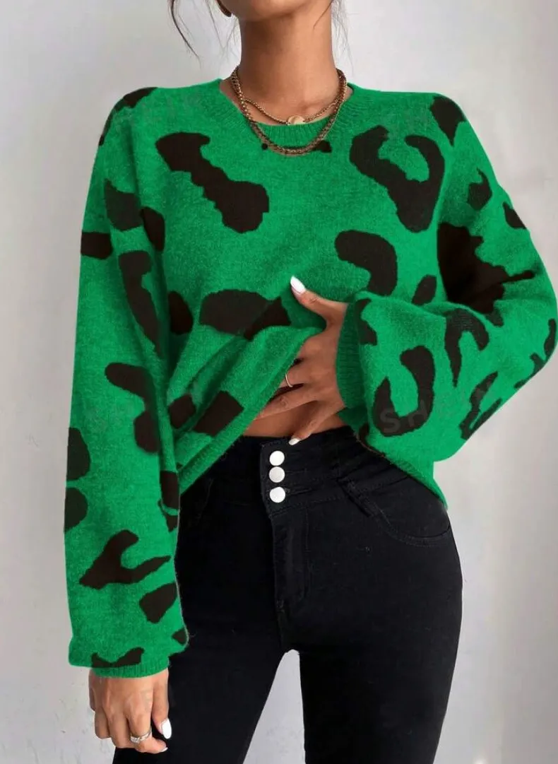 Suéter Feminino de Outono Inverno Pulôver Longo Botão Casual Top Tricotado para Mulheres
