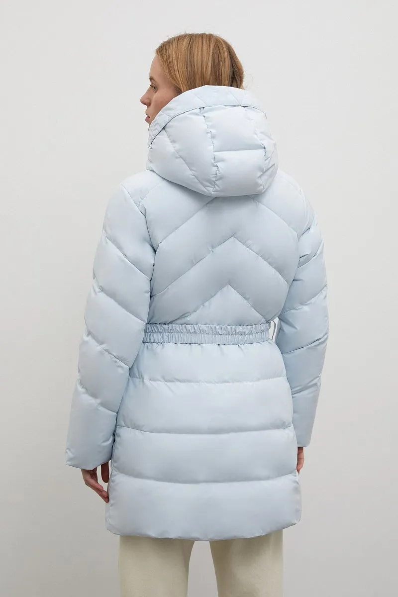 Roupas de Inverno Personalizadas por Atacado Moda Alta Roupas de Esqui com Capuz Jaqueta Puffer Feminina Jaqueta de Pato ou Ganso com Cinto de Fivela Roupas Puffy Femininas para Atividades ao Ar Livre