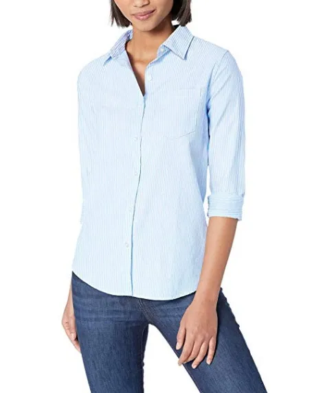 Camisa Blusa Feminina Slim Fit de Algodão para Escritório, Design de Uniforme para Mulheres