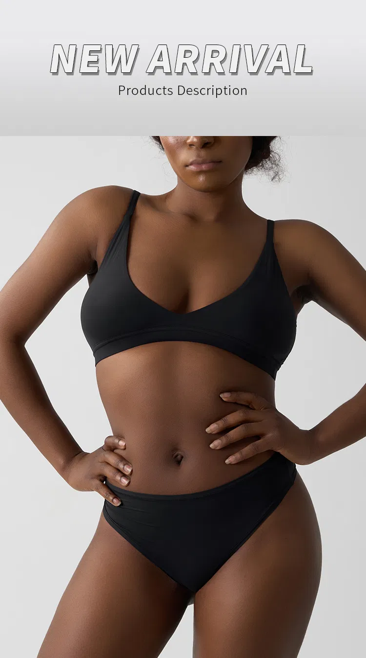 Conjunto de Lingerie Feminina com Sutiã Sem Fio de Alças Ajustáveis em V e Calcinha de Cintura Média, Fabricante Atacadista OEM