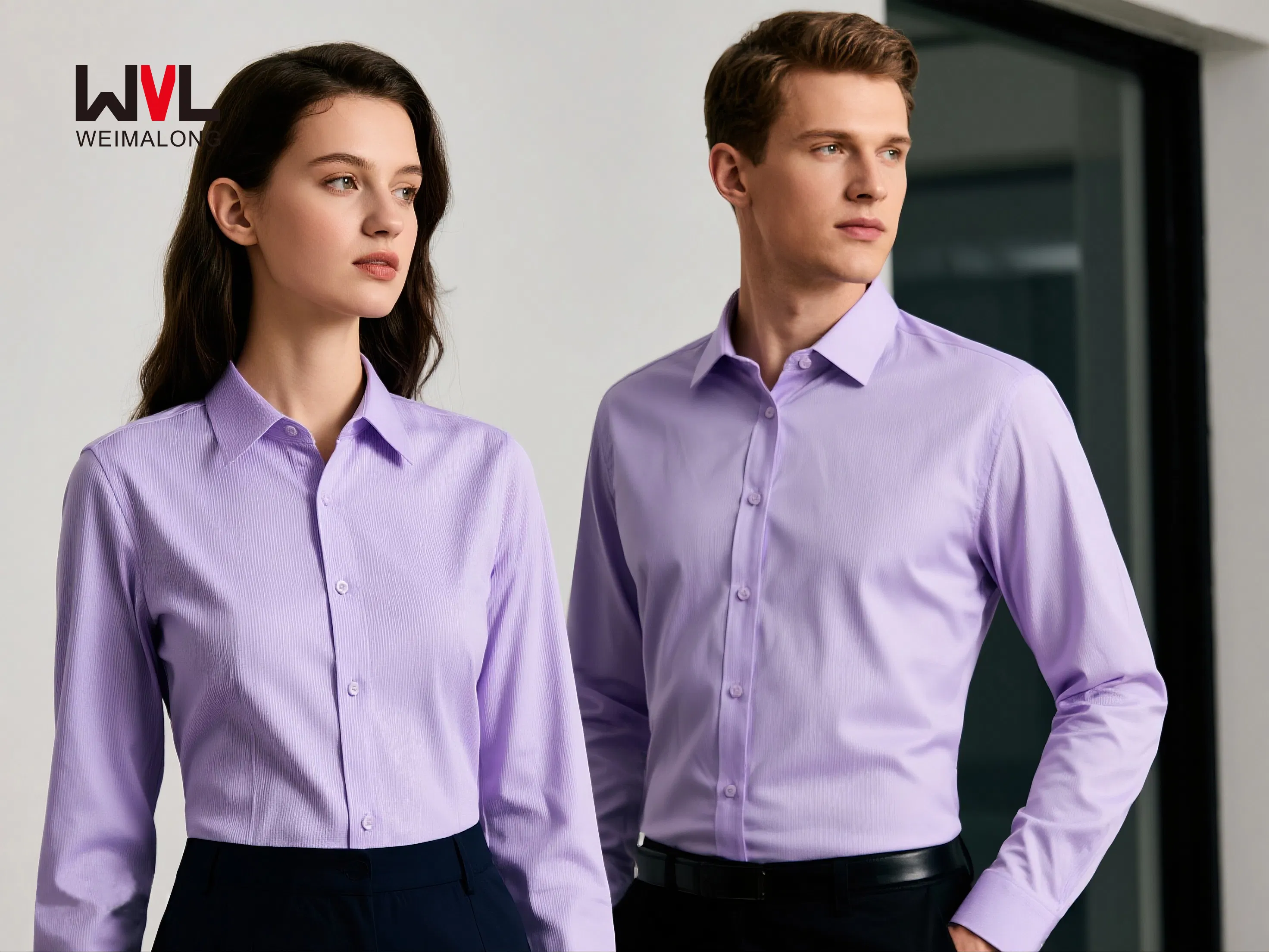 Camisa Formal de Manga Longa em Tecido Trançado para Homens e Mulheres