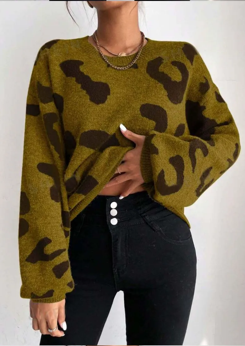 Suéter Feminino de Outono Inverno Pulôver Longo Botão Casual Top Tricotado para Mulheres