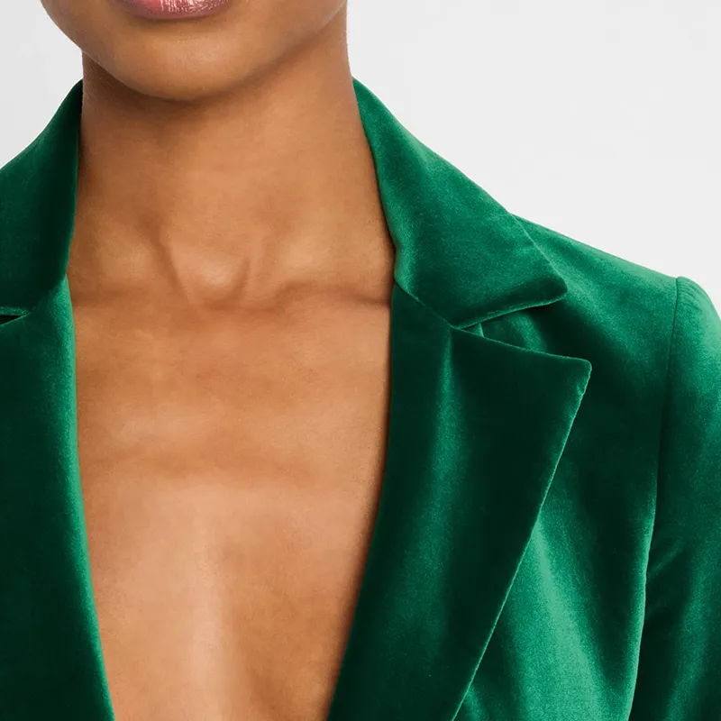 Blazer de Veludo Slim Fit com Um Botão para Mulheres