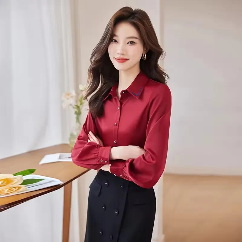 Blusa formal de negócios feminina ajustada de alta qualidade