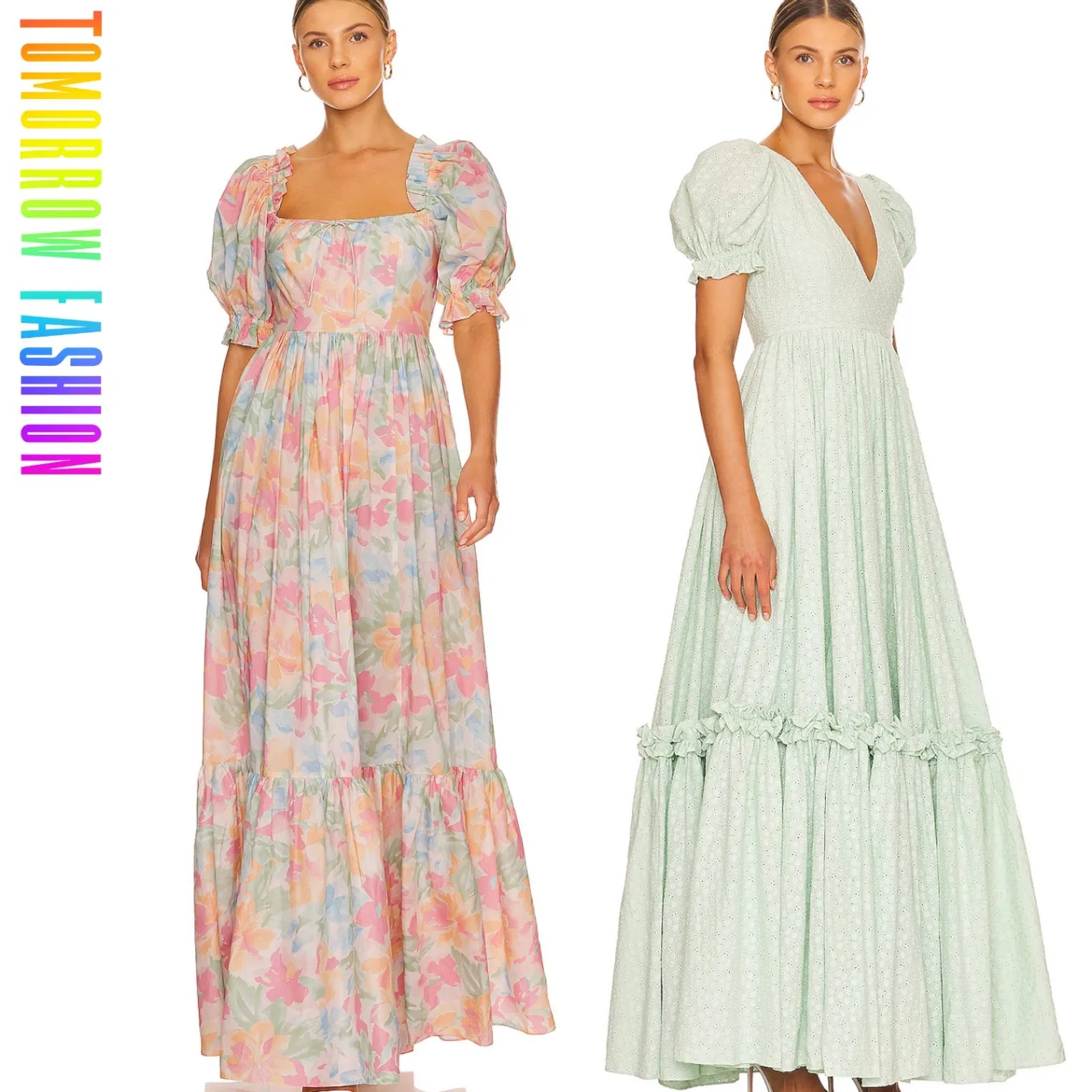 Nova Chegada Moda Personalizada Fábrica de Guangzhou Dongguan Atacado em Grande Escala Alta Qualidade Vestido Longo de Festa com Mangas Puff Estilo Sereia