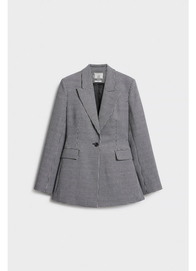 Blazer feminino de alta qualidade personalizado com tecido de lã misto pied-de-poule e gola de lapela pontuda
