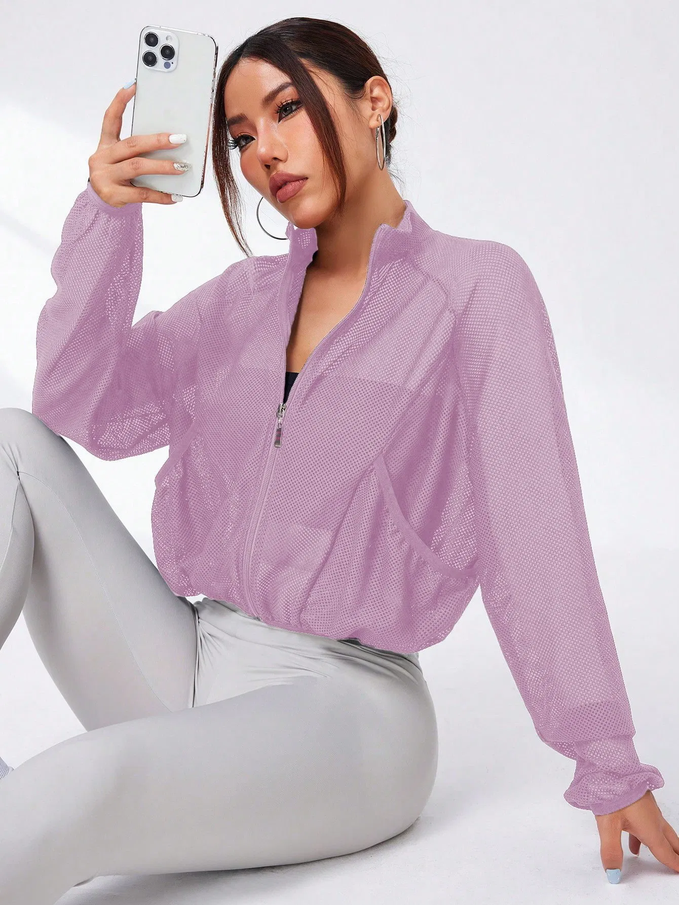 Camiseta feminina em branco, secagem rápida, com zíper, recortada, blusa de yoga esportiva de manga longa