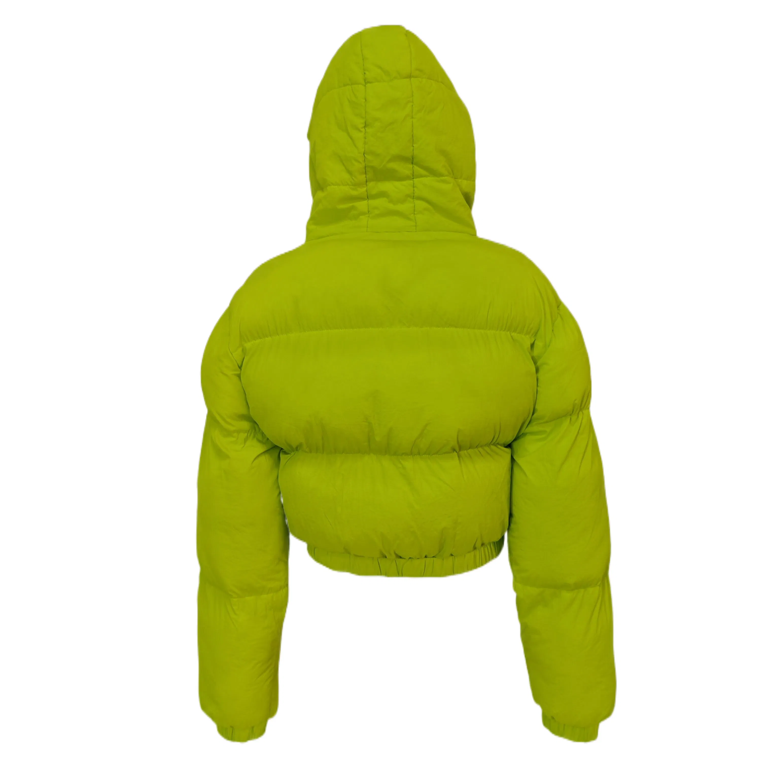Casaco Puffer Curto Feminino em Quilted com Gola Alta, Fechamento em Zíper, Costura em Diamante, Manga Longa, Jaqueta de Inverno Quente