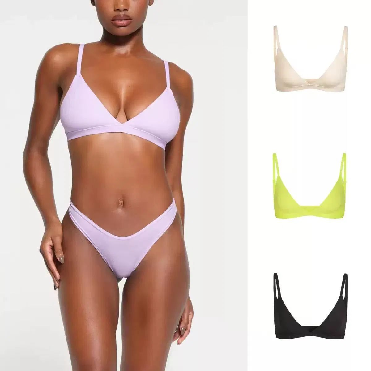 Conjunto de Lingerie Feminina com Sutiã Sem Fio de Alças Ajustáveis em V e Calcinha de Cintura Média, Fabricante Atacadista OEM