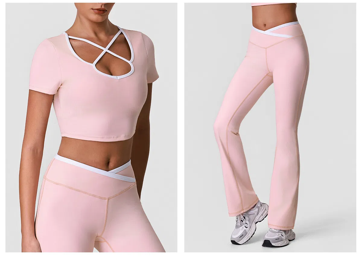 Conjunto de Roupas de Ginástica Femininas 2 Peças Leggings de Treino Top de Esporte Conjunto de Fitness para Academia