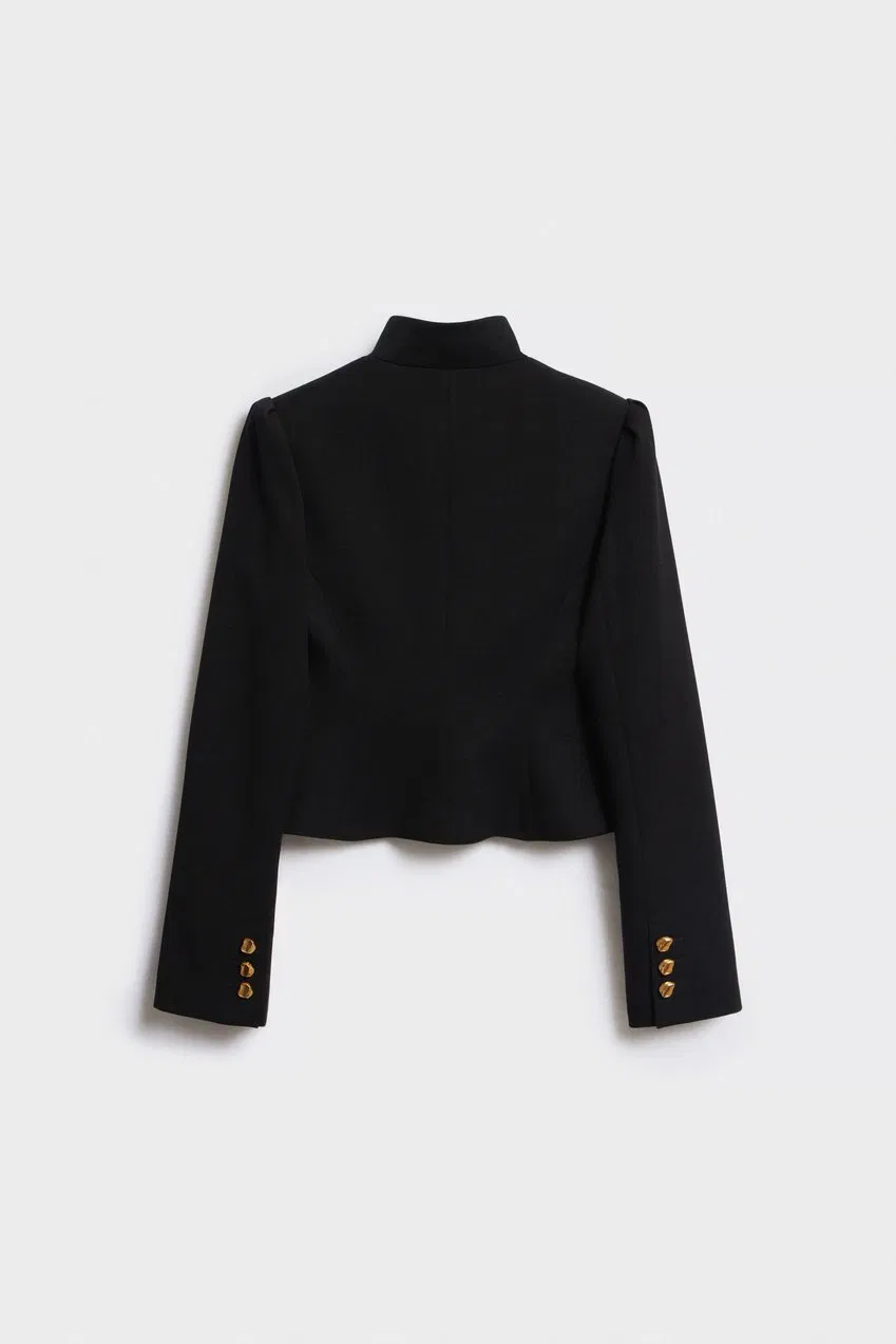 Conjunto de Blazer Feminino com Design de Fecho de Zíper Metálico e Calças Cropped Justas
