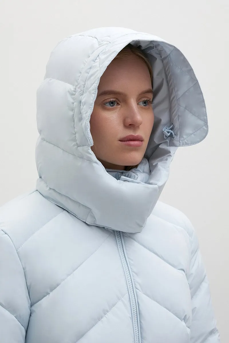 Roupas de Inverno Personalizadas por Atacado Moda Alta Roupas de Esqui com Capuz Jaqueta Puffer Feminina Jaqueta de Pato ou Ganso com Cinto de Fivela Roupas Puffy Femininas para Atividades ao Ar Livre