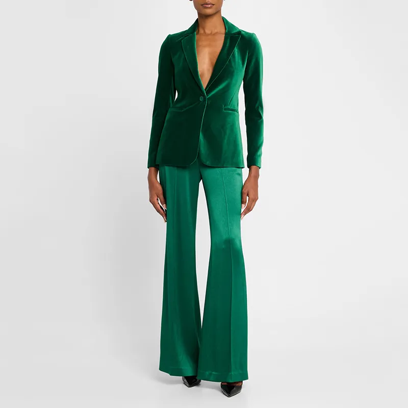 Blazer de Veludo Slim Fit com Um Botão para Mulheres