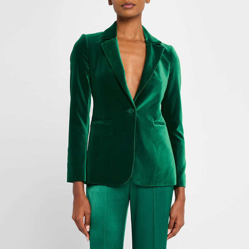 Blazer de Veludo Slim Fit com Um Botão para Mulheres