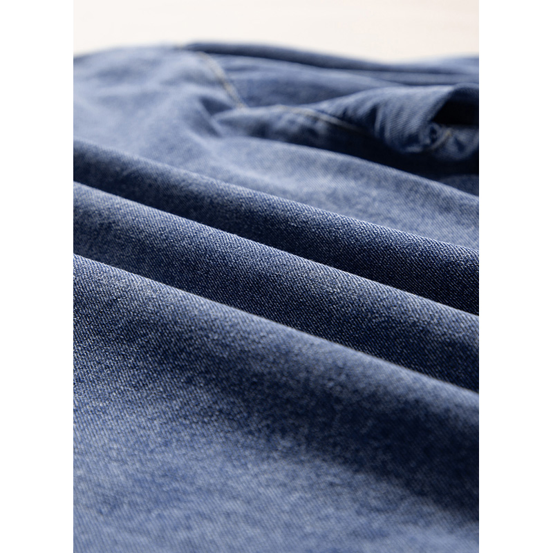 Querido Atacadista de Jeans Roupas Envio Rápido 3/4 Blusas de Denim com Mangas Ruffles e Bolsos Patched para Mulheres