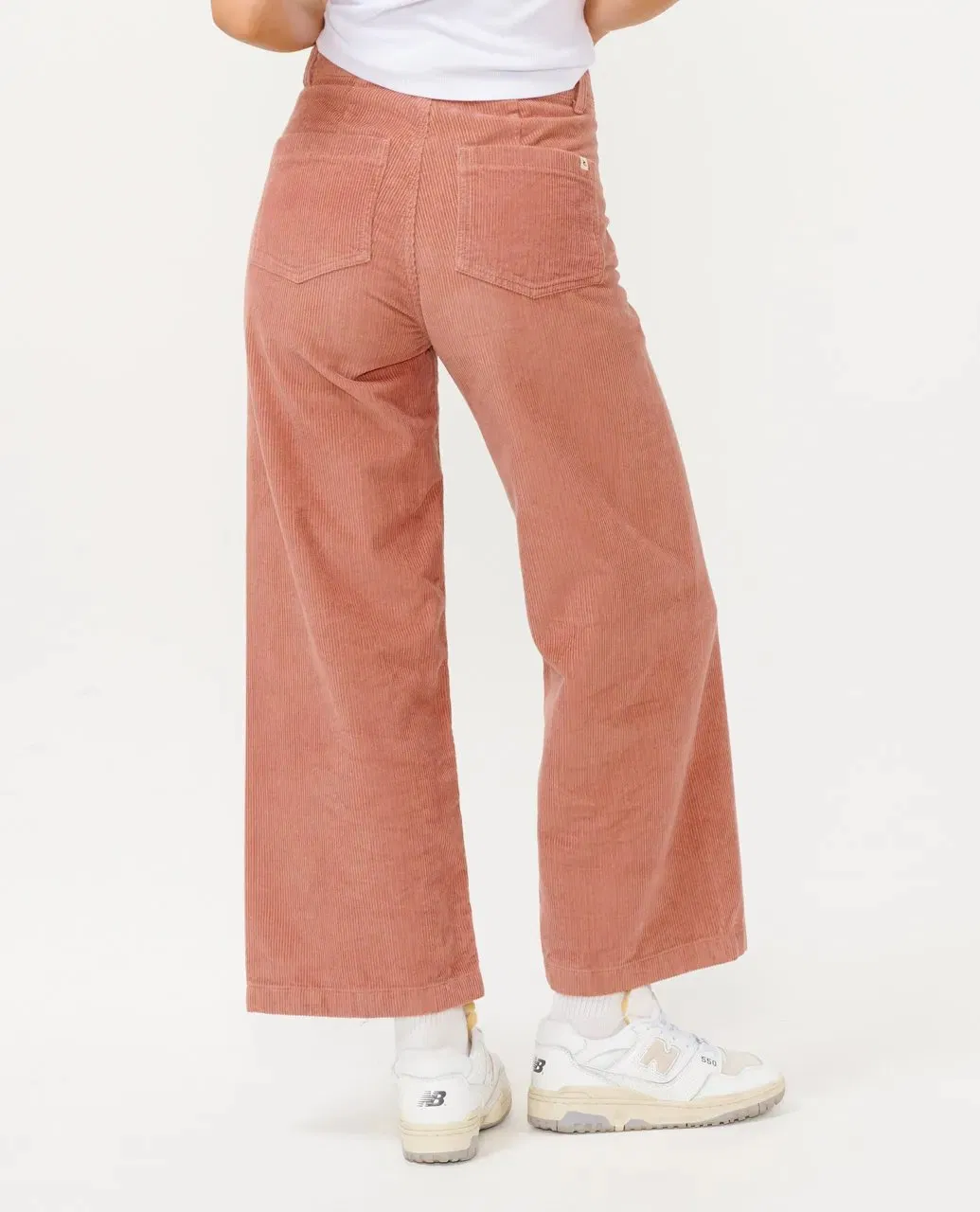 Calças de corduroy femininas personalizadas com fecho de zíper e bolsos laterais