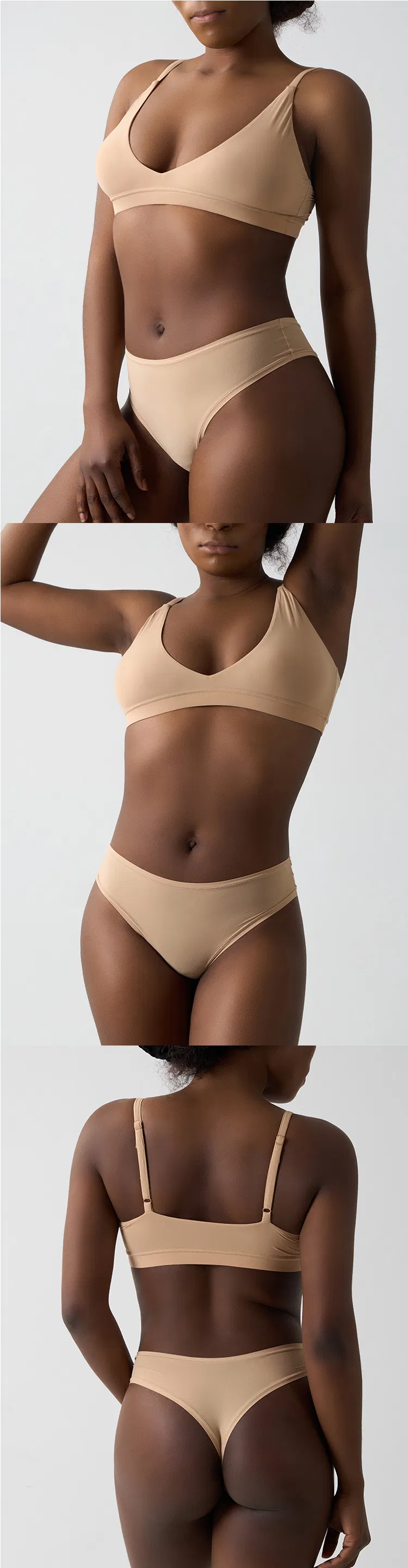 Conjunto de Lingerie Feminina com Sutiã Sem Fio de Alças Ajustáveis em V e Calcinha de Cintura Média, Fabricante Atacadista OEM
