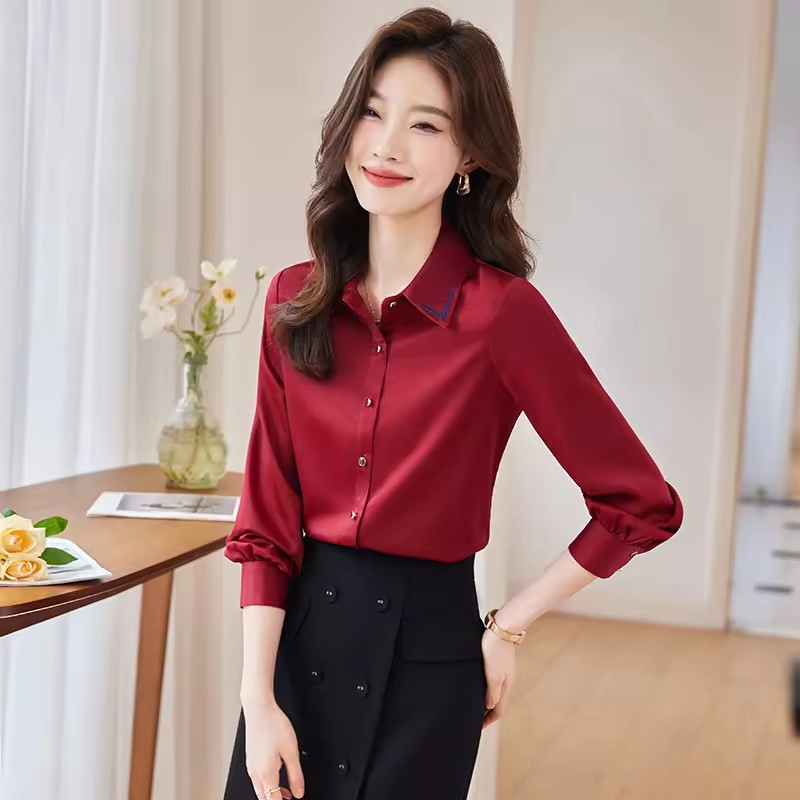 Blusa formal de negócios feminina ajustada de alta qualidade