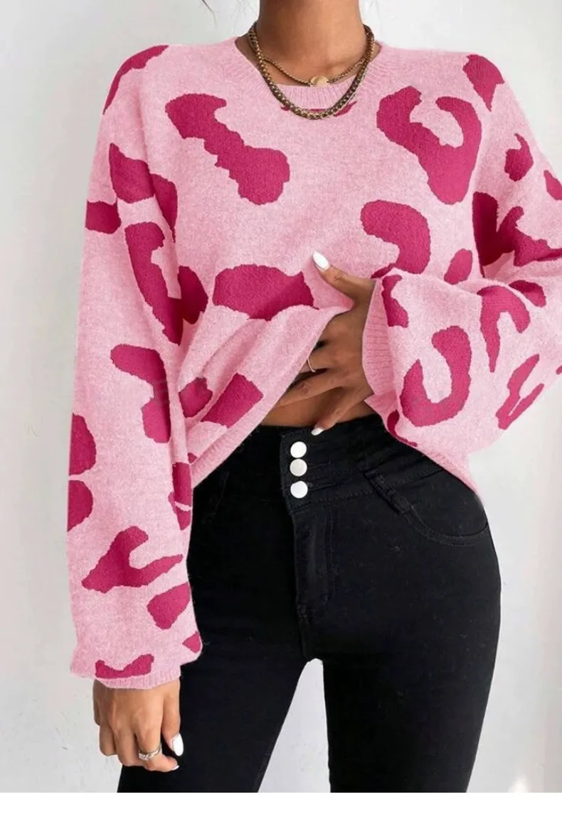Suéter Feminino de Outono Inverno Pulôver Longo Botão Casual Top Tricotado para Mulheres