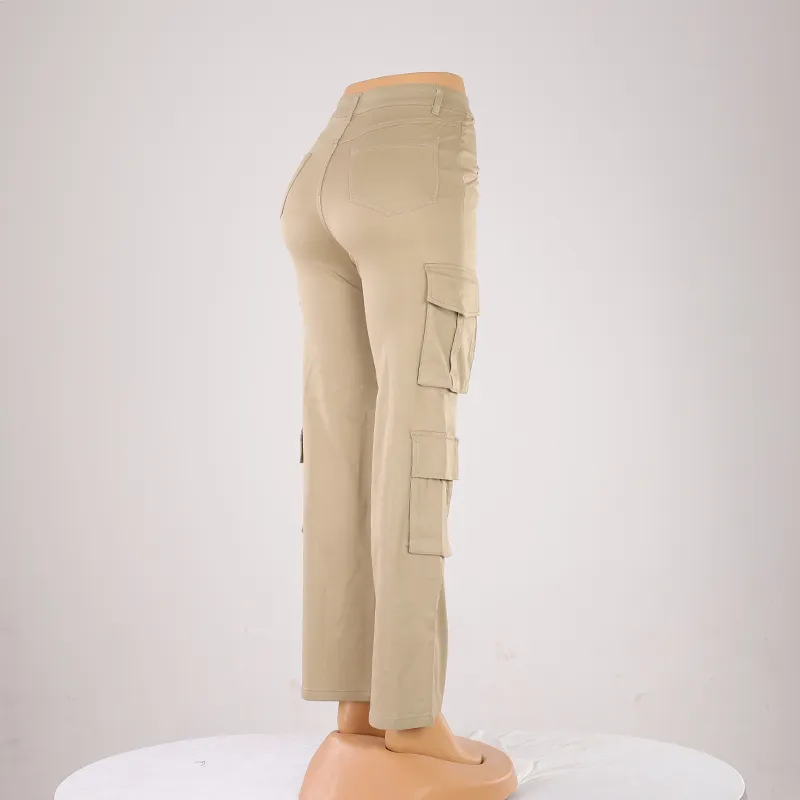 Calças largas de algodão para mulheres, estilo reto, moda de rua, hip-hop, com bolso frontal, macacão longo