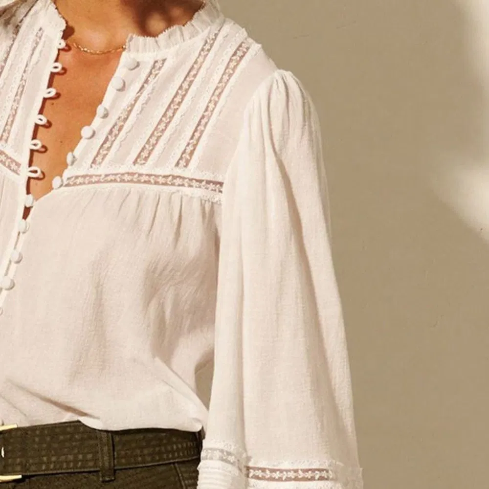 Women's Casual Summer Linen Button Down Blouse Long Sleeve Hollow
