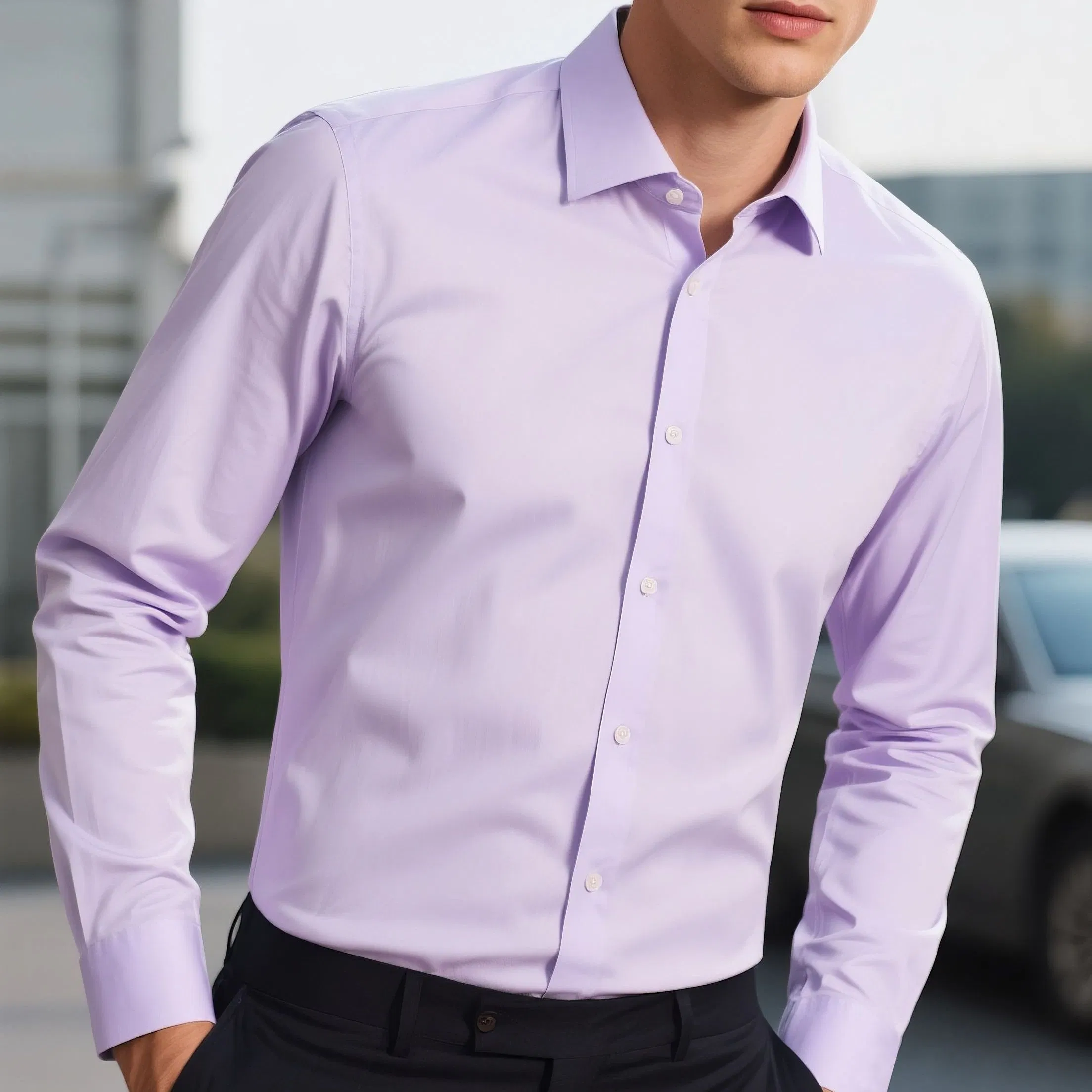 Camisa Formal de Manga Longa em Tecido Trançado para Homens e Mulheres