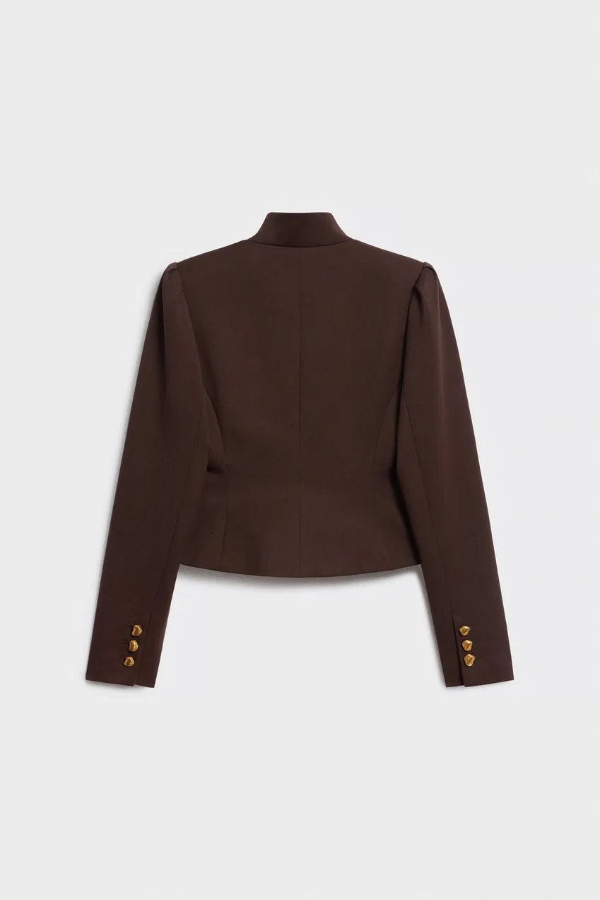 Conjunto de Blazer Feminino com Design de Fecho de Zíper Metálico e Calças Cropped Justas