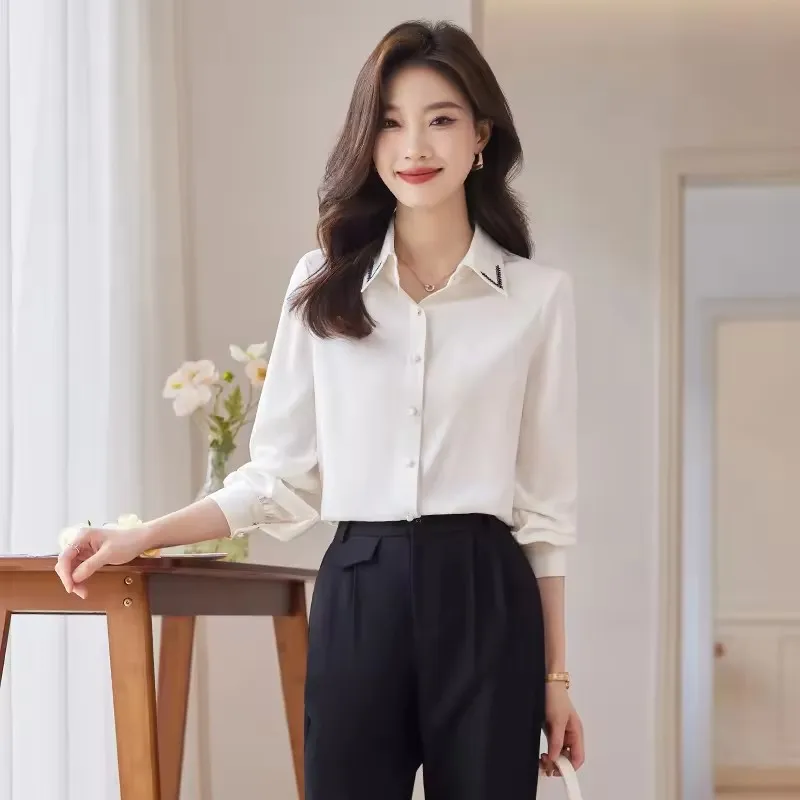 Blusa formal de negócios feminina ajustada de alta qualidade