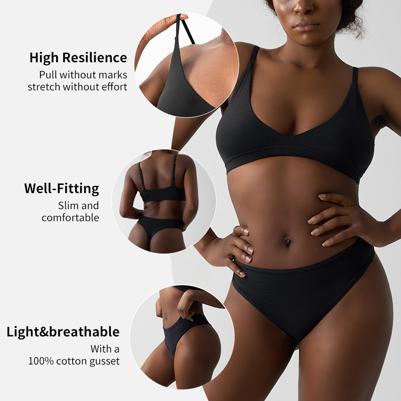 Conjunto de Lingerie Feminina com Sutiã Sem Fio de Alças Ajustáveis em V e Calcinha de Cintura Média, Fabricante Atacadista OEM
