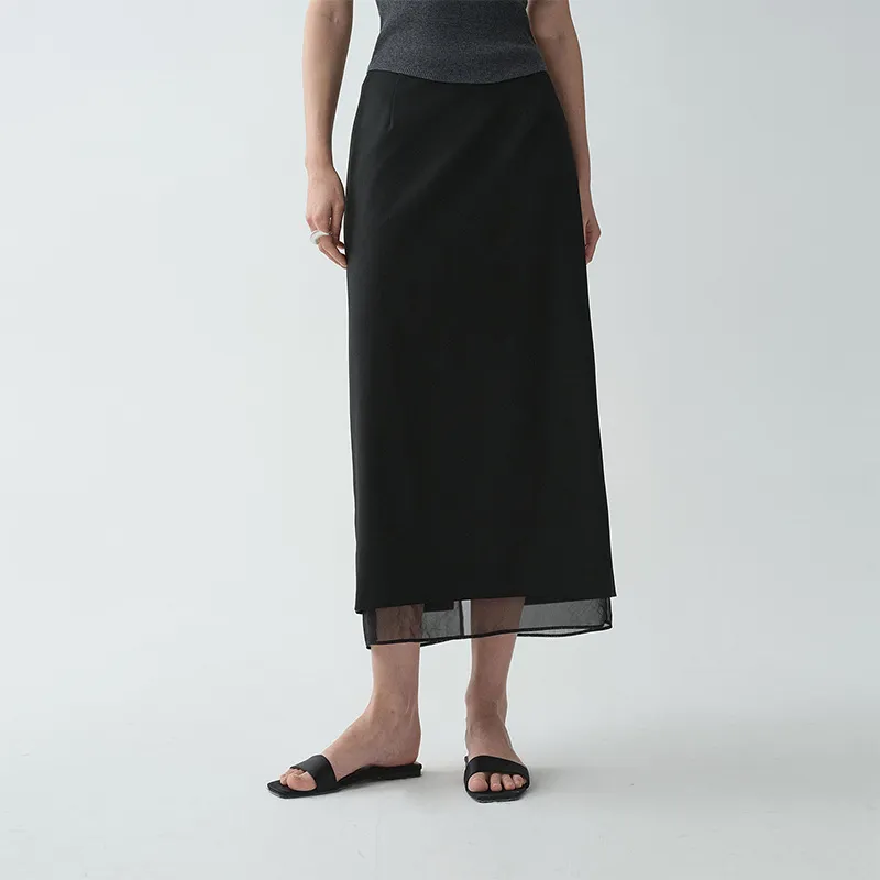 Saia longa midi solta de cintura alta para mulheres na moda