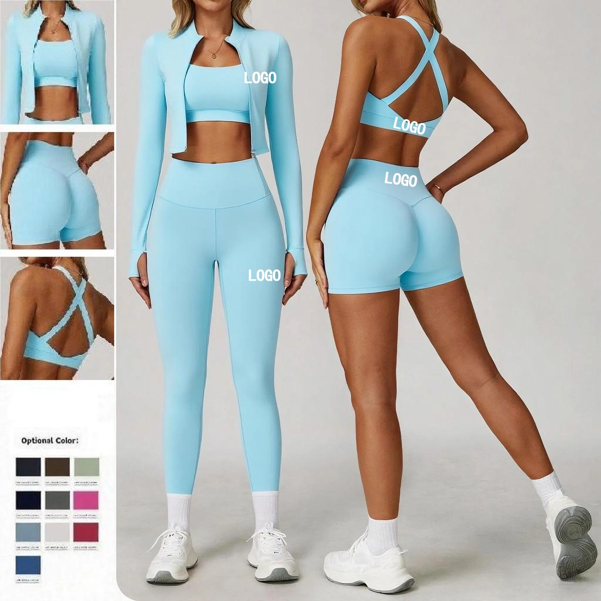 Conjunto de Roupas de Ginástica Femininas 4-Piece Leggings de Cintura Alta