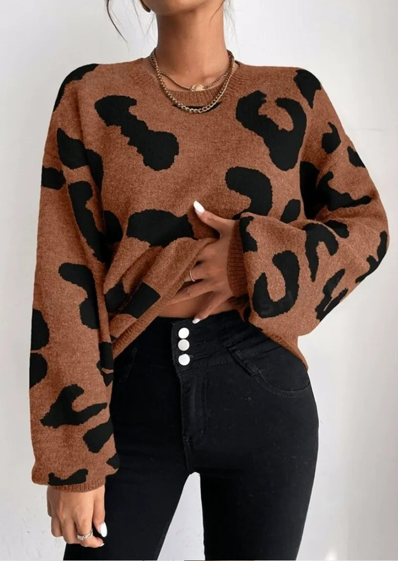Suéter Feminino de Outono Inverno Pulôver Longo Botão Casual Top Tricotado para Mulheres