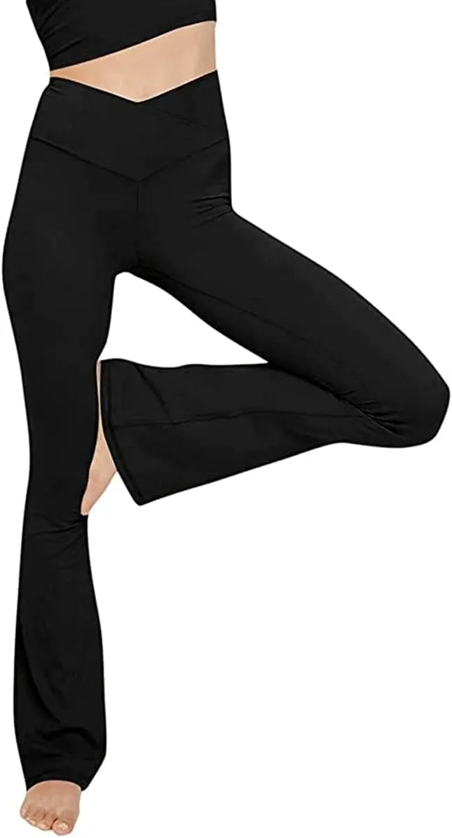 Calças de ioga bootleg casuais femininas com cintura alta em V para treino