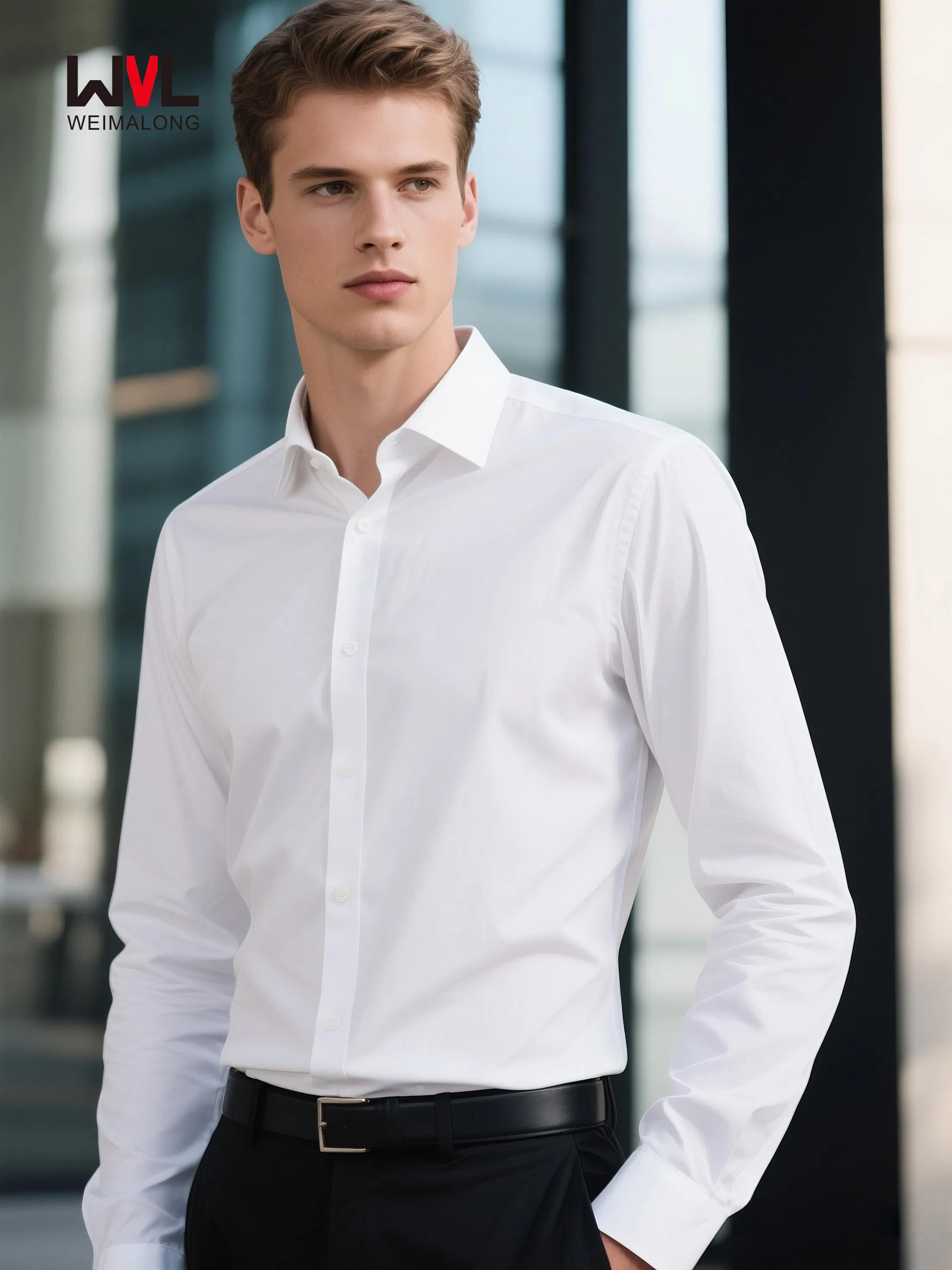 Camisa Formal de Manga Longa em Tecido Trançado para Homens e Mulheres
