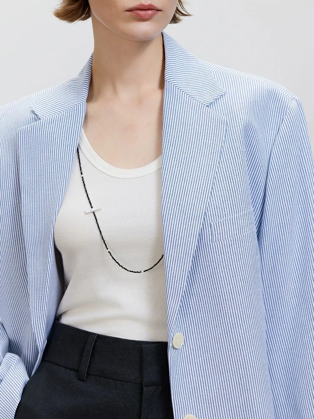 Blazer de linho listrado de manga larga, solto e de alta qualidade para mulheres, para uso no verão