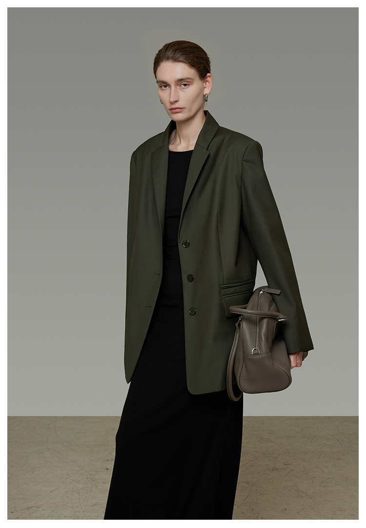 Logo da Marca Conjuntos Femininos Blazer Jaqueta Atacado Gola Lapel Ajuste Solto Blazer de Lã para Mulheres Vestuário Casual