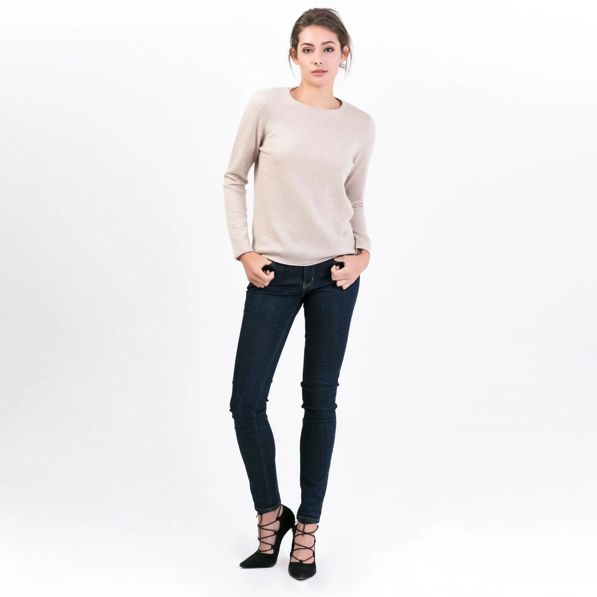 Os suéteres de pulôver de gola redonda de cashmere premium clássicos mais populares para mulheres